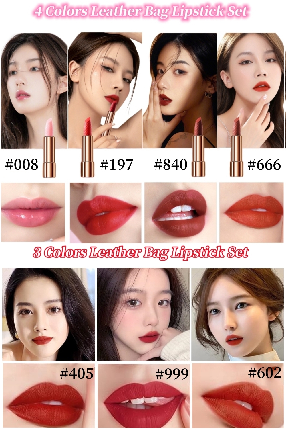 HOT SALE🔥Waterproof Non-Stick Cup Long Lasting Retractable 4 Colors Leather Bag Lipstick Set