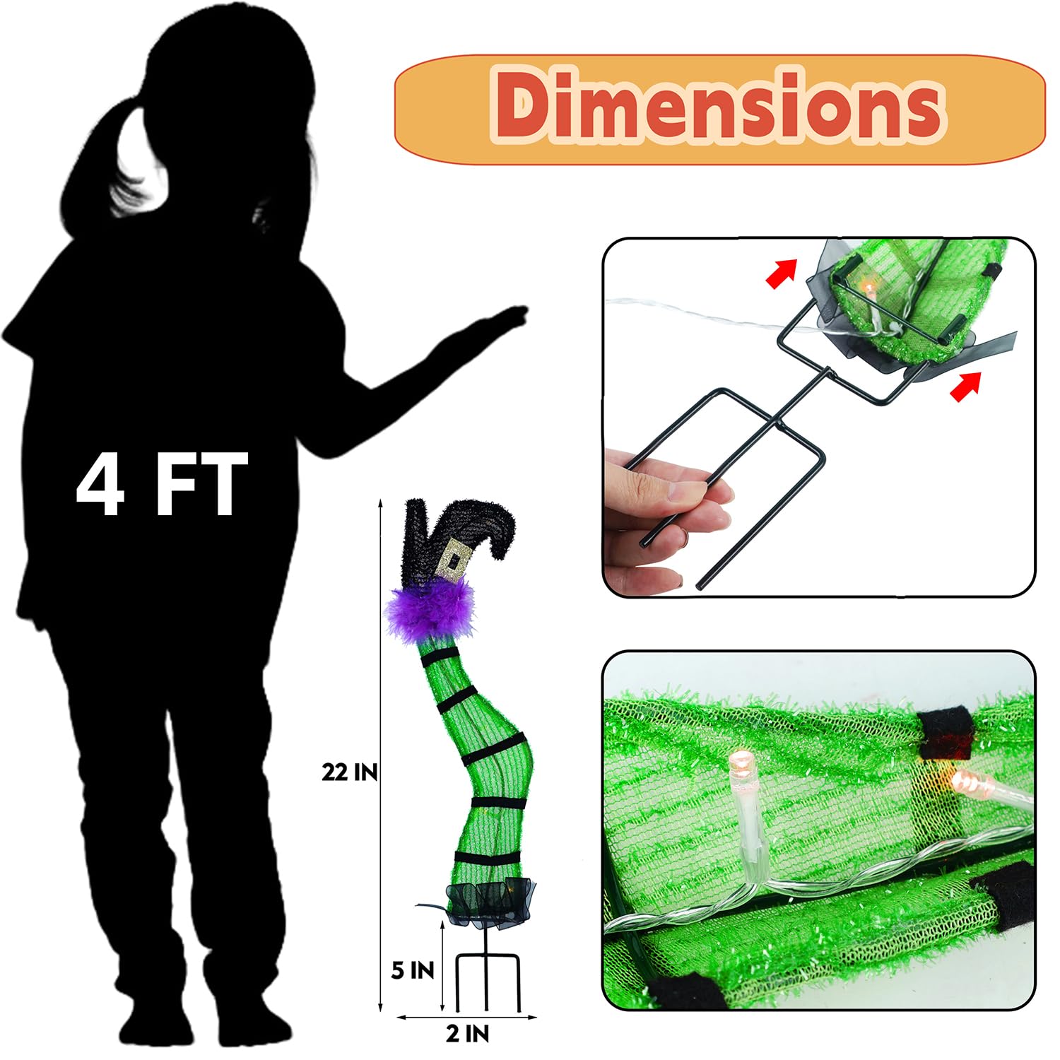 Halloween Lighted Wicked Witch Legs with Stakes - Height- 22