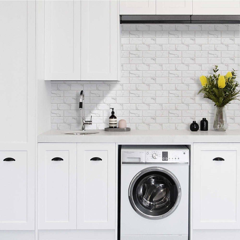 White Carrara Marble Peel and Stick Tile Stickers