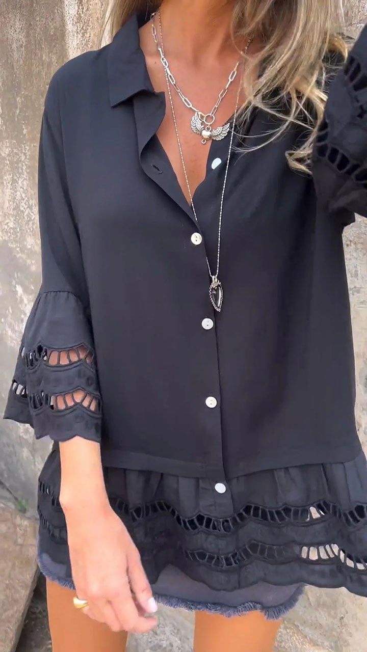 Mid-sleeve Shirt with Hollow Patchwork Design (Buy 2 Free Shipping)