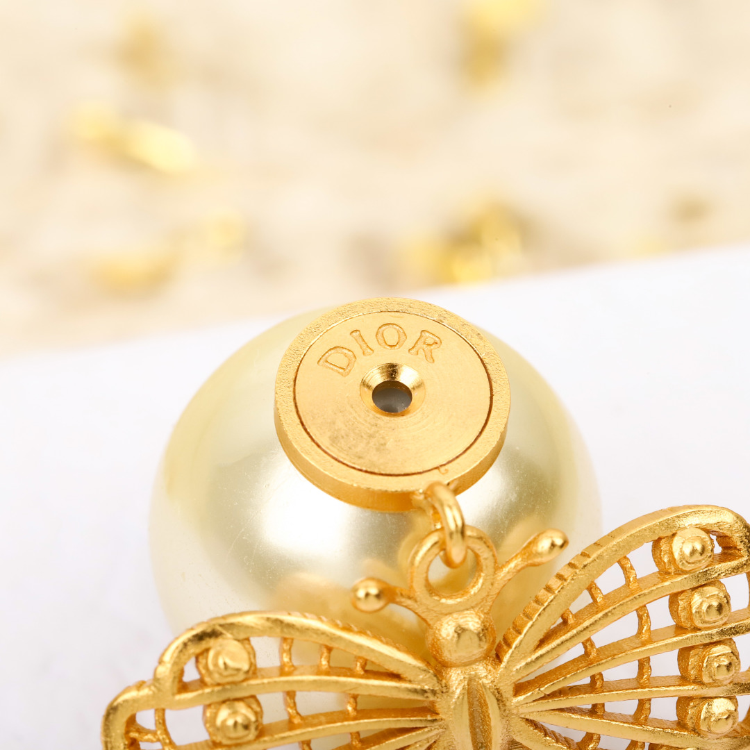 Dior Pearl Hollow Butterfly Earrings