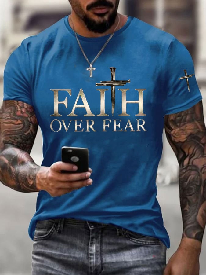 🔥Hot Sale Picks 🔥Men's Faith Over Fear Cross Print T-shirt