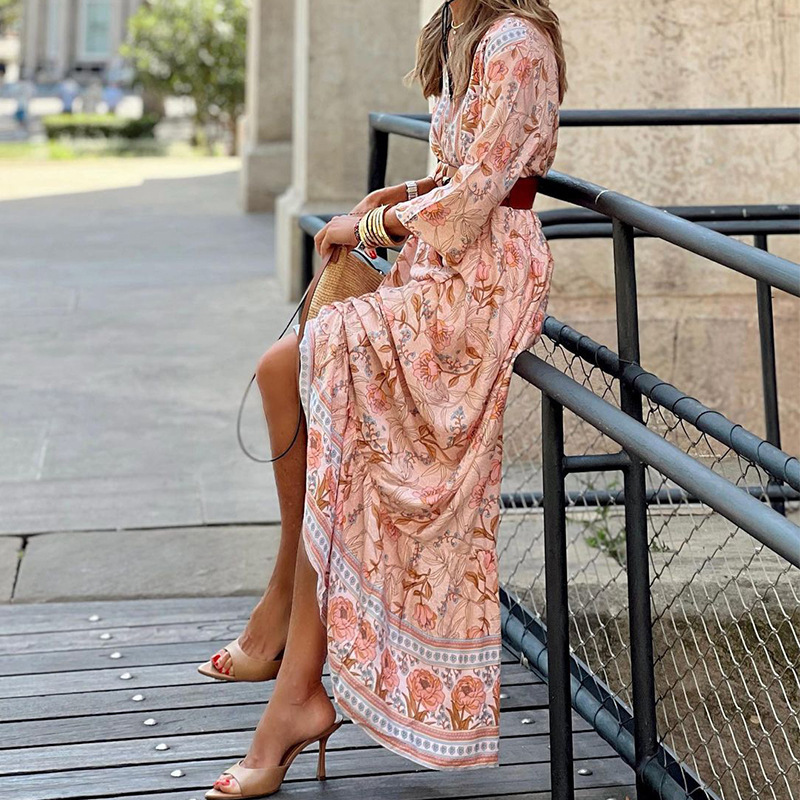 2024 The new fall model Casual Bohemian mid-length printed dress