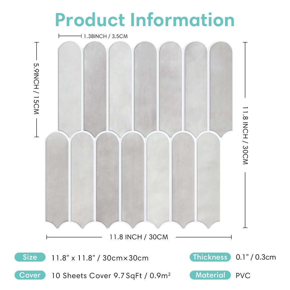 3D Gray Fish Scale Peel and Stick Wall Tile