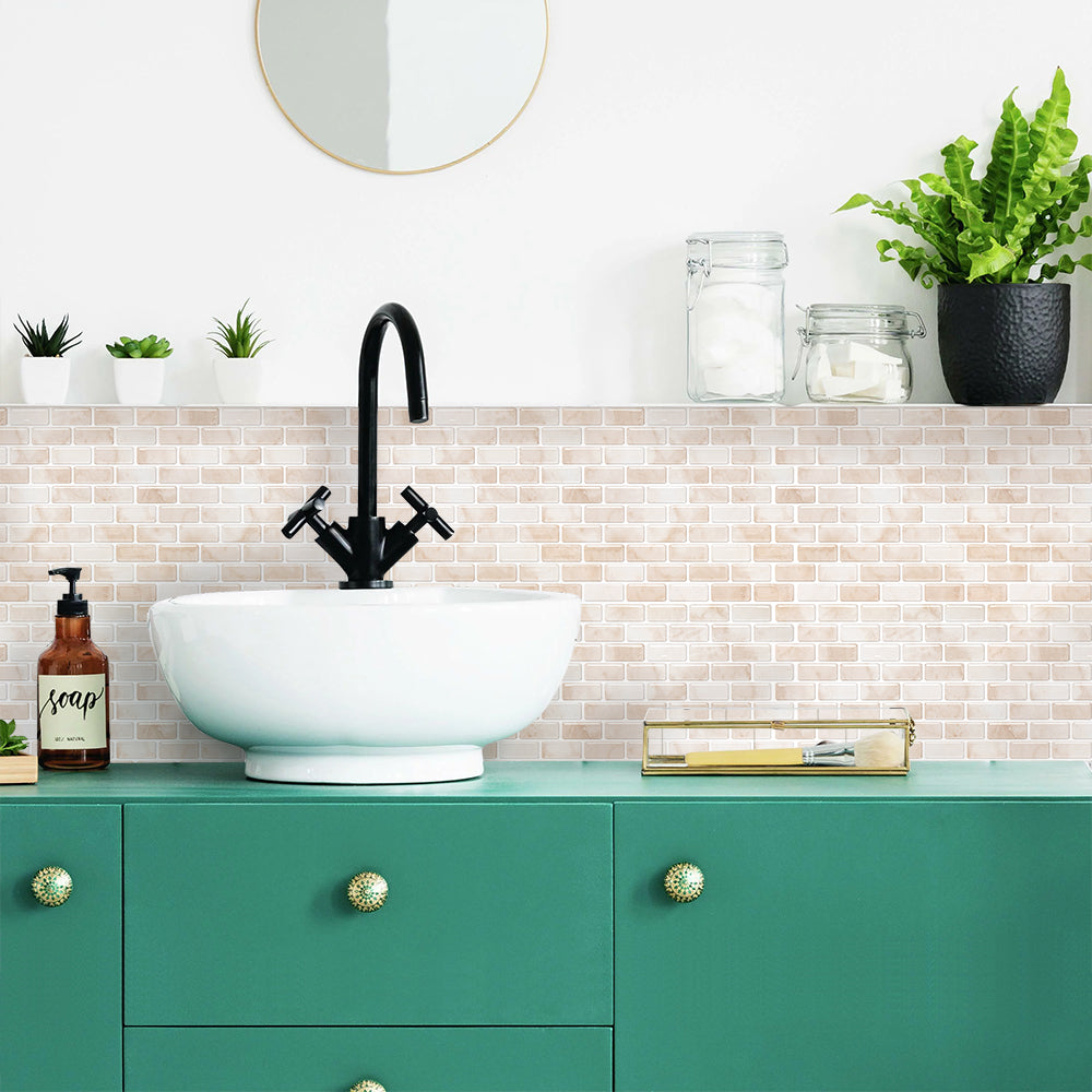 Beige Marble Peel and Stick Backsplash Tile