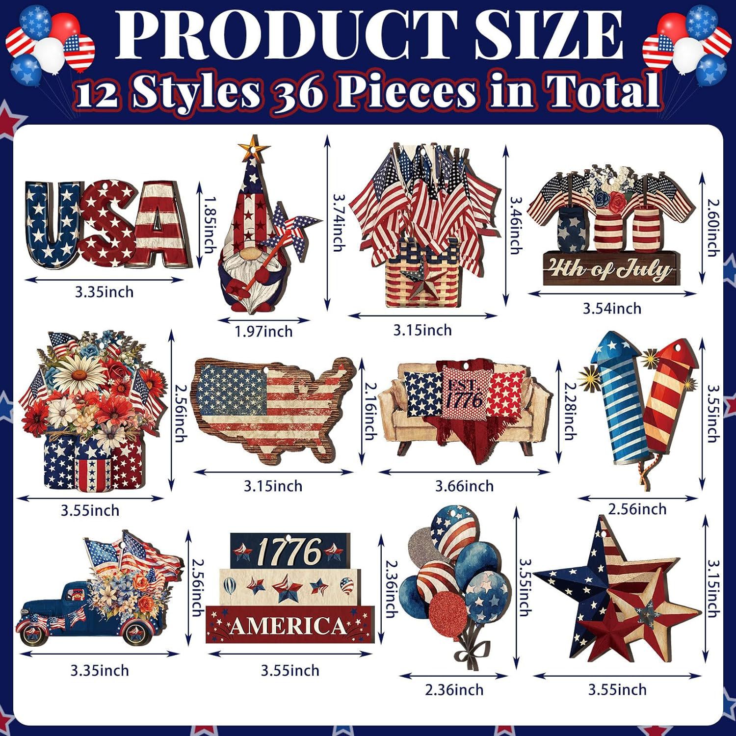 🔥[SAVE 50% OFF]--Independence Day Patriotic Decor-Handmade Double-sided printing Wooden Ornaments with the equipped rope
