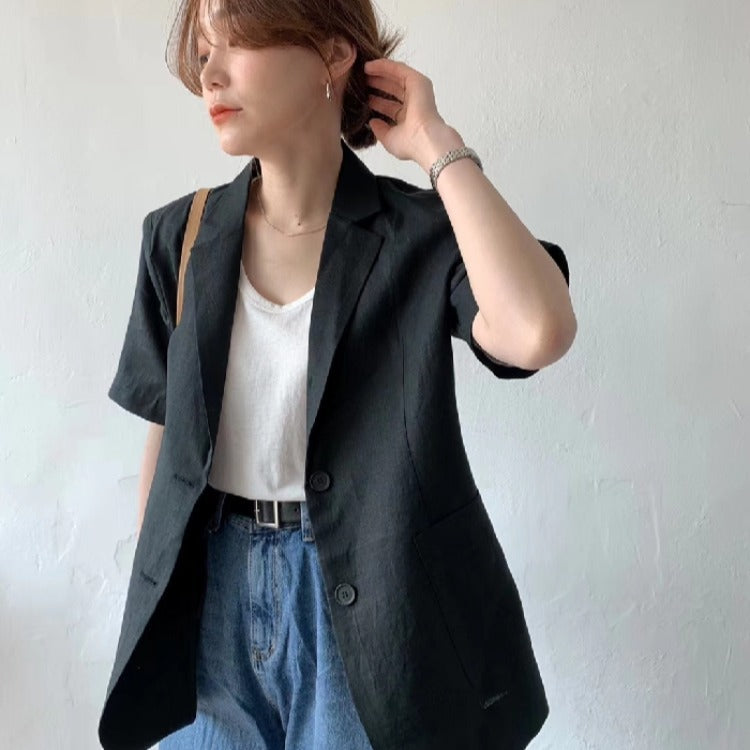 Loose Casual Cotton and Linen Short Sleeve Jacket