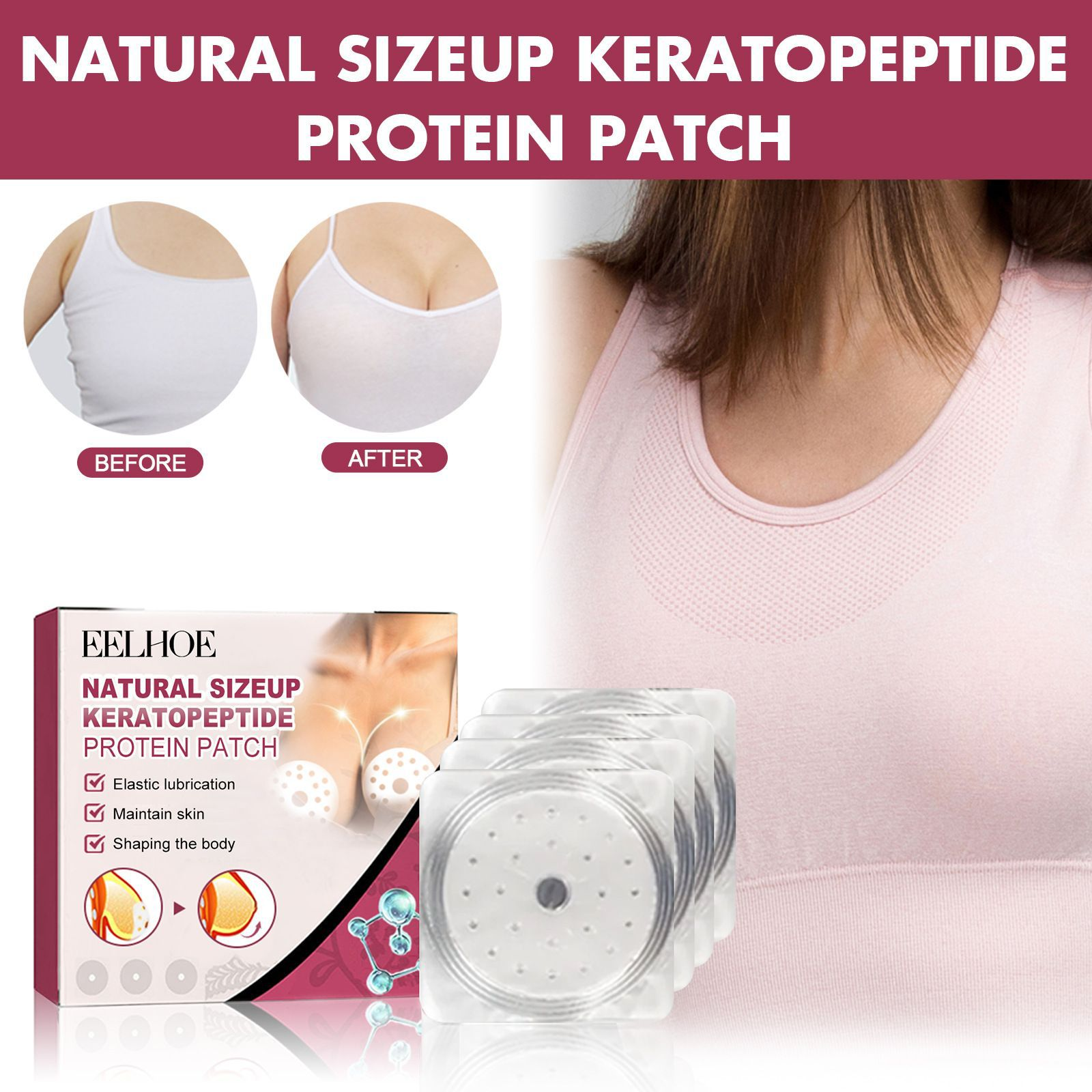 Natural Keratin peptide protein breast enhancement patch (4 Packs)