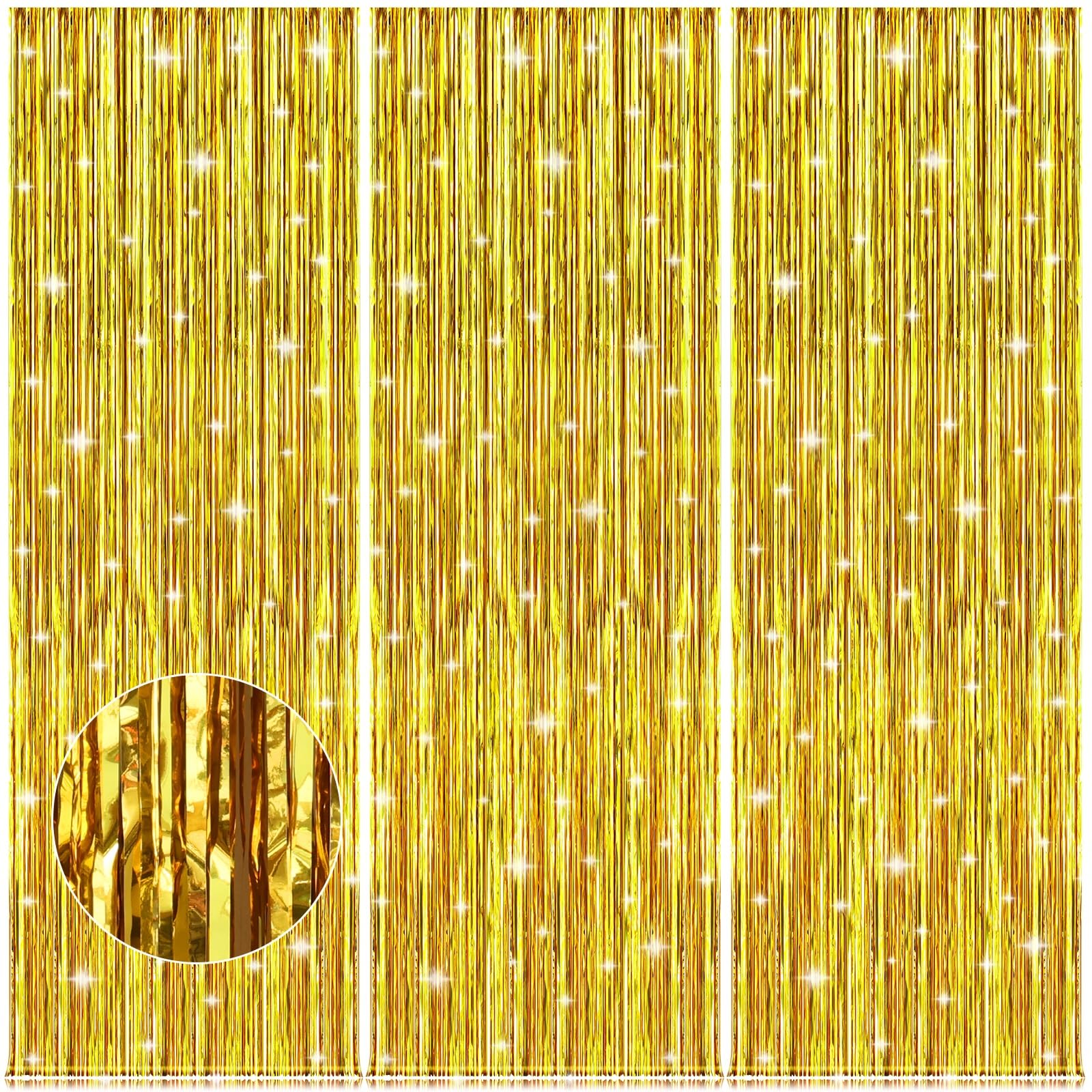 Party Streamers 3 Pack Metallic Tinsel Foil Fringe Curtains 3.2ft x 8.2ft Party Decorations
