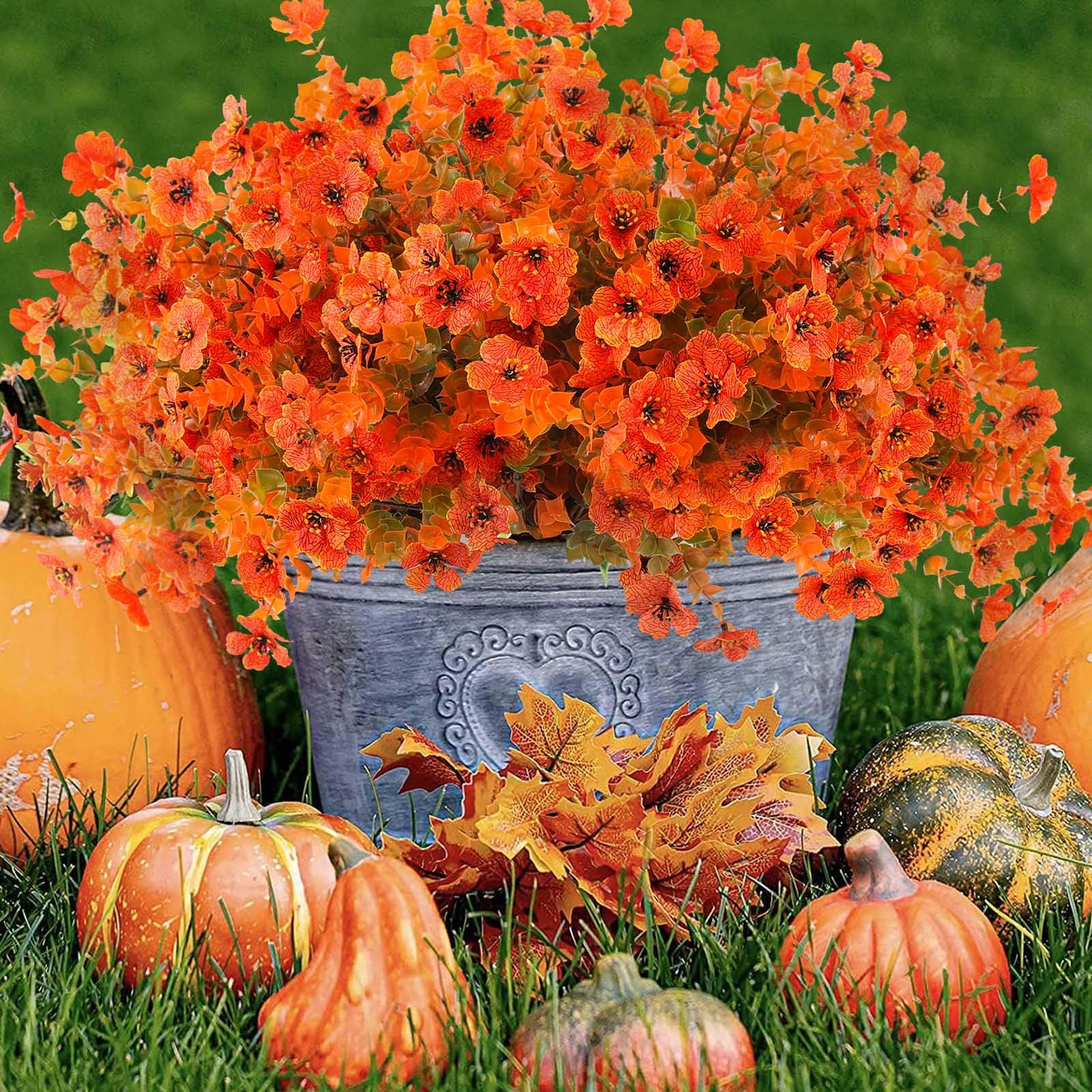 🍂1 Bundle/5 Pcs Artificial Autumn Mums - UV resistant, Waterproof ，Windproof🏡