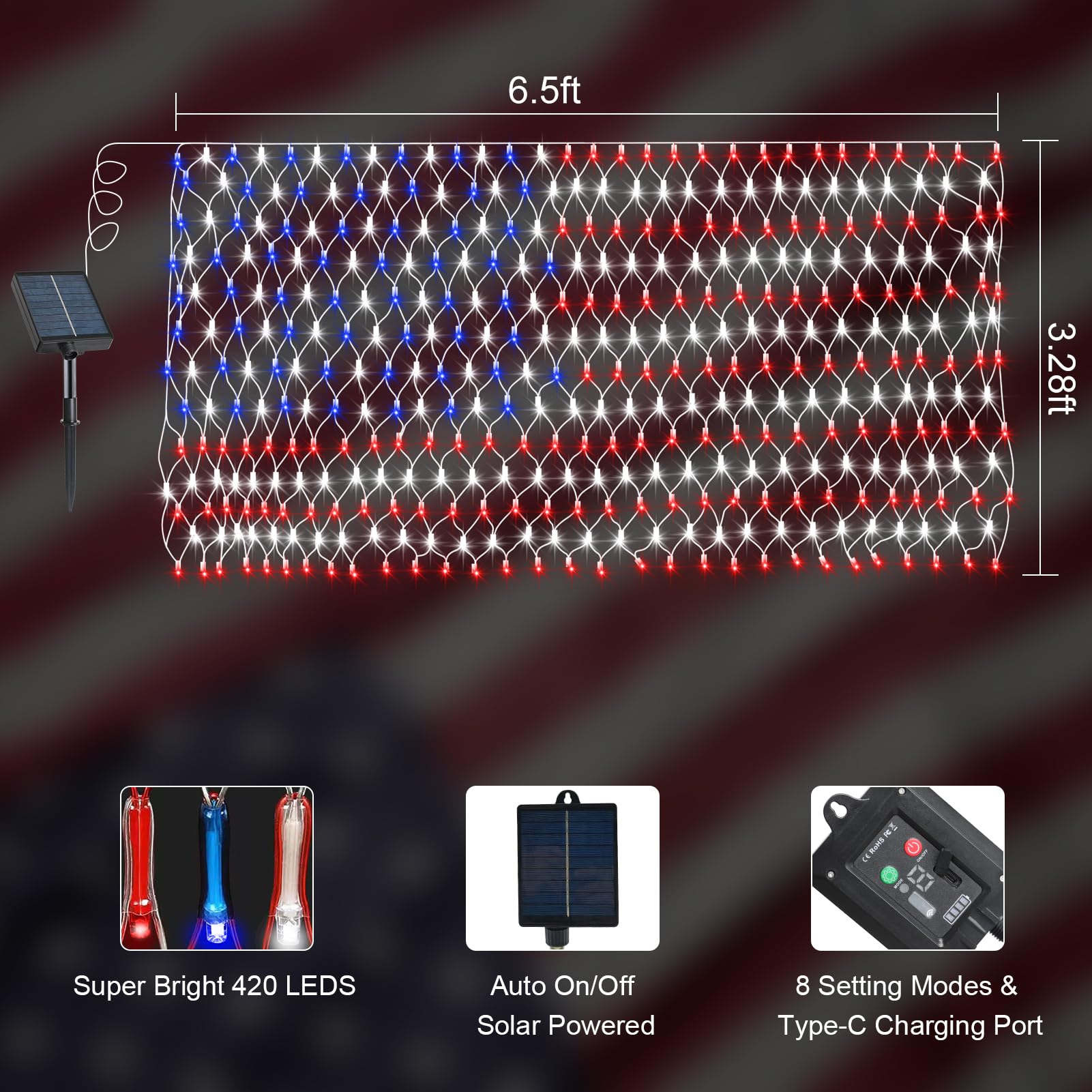 👍2024 New Arrival- 50% OFF💥Solar American LED Flag (420 LEDs)- Free Shipping