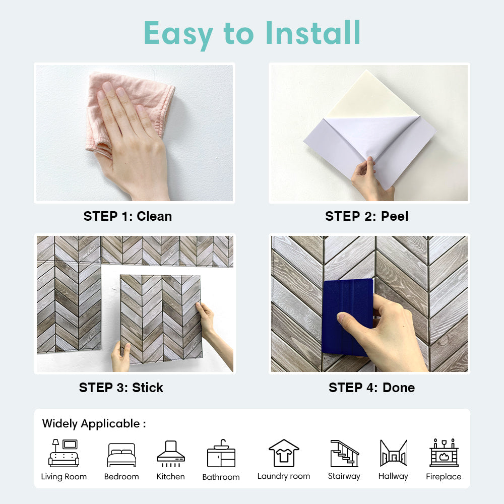 3D Wood Herringbone Peel and Stick Wall Tile