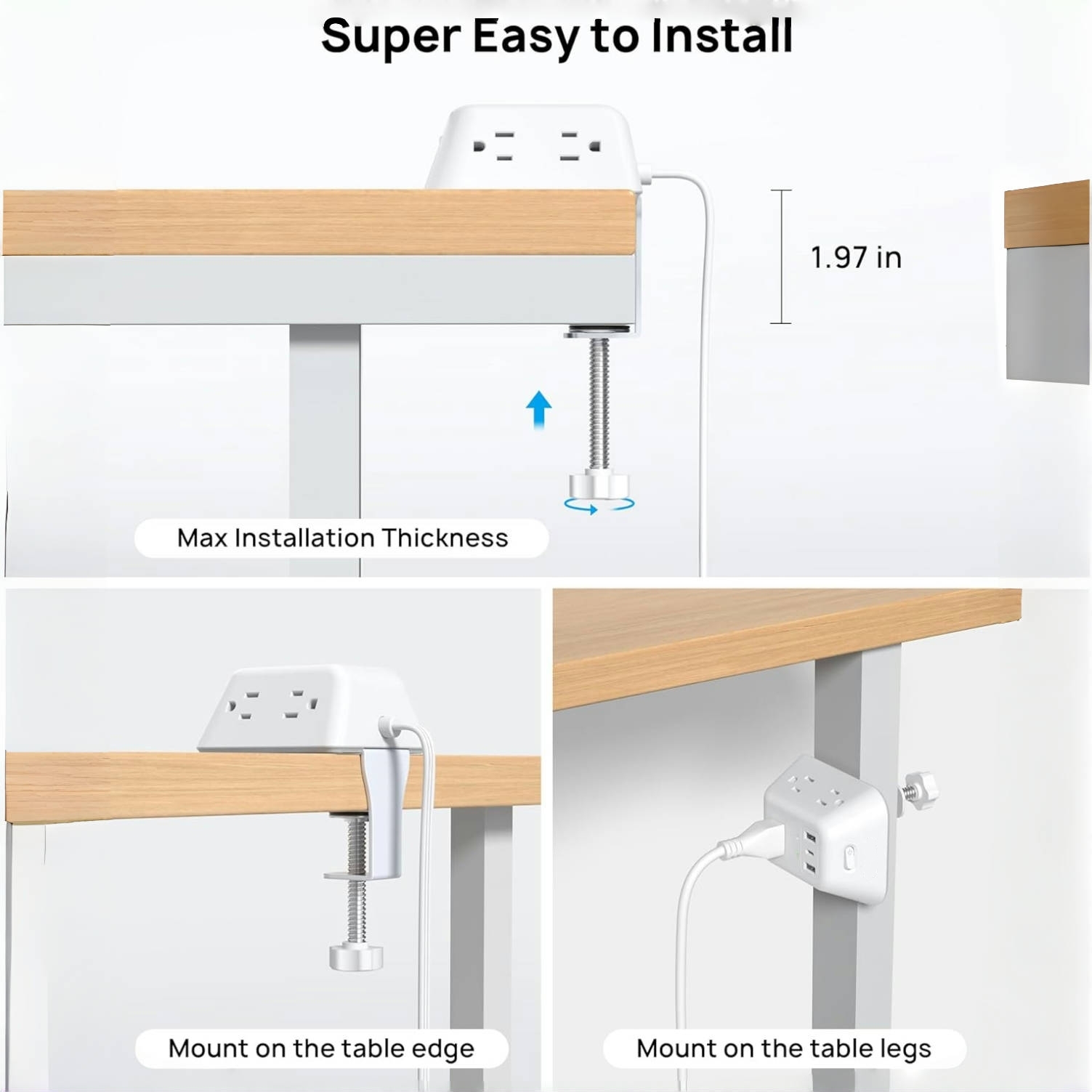 🔥On Sale🔥Desk Clamp Power Strip With Surge Protector and 5 AC Outlets and 3 USB Ports