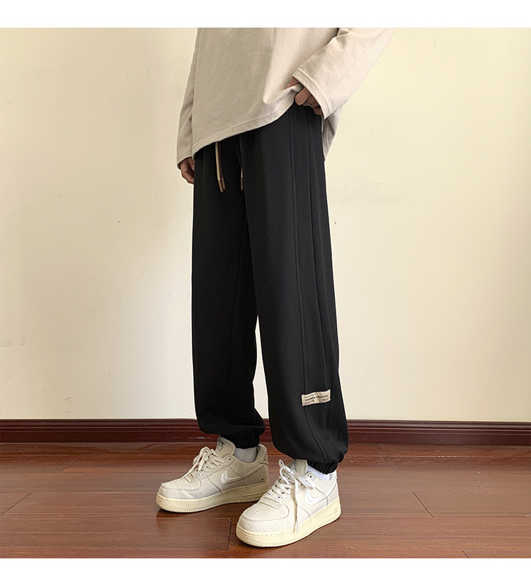 Black Waffle pants Loose nine-cent hip panty size