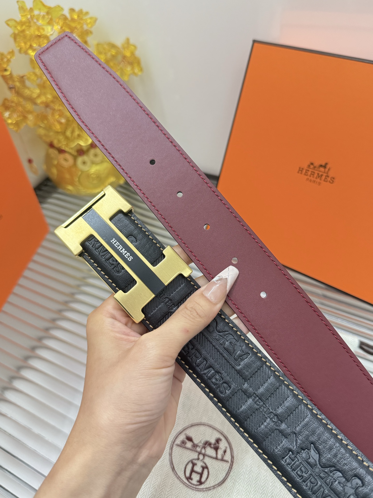 Hermès TOGO calfskin double-sided belt width 3.8CM