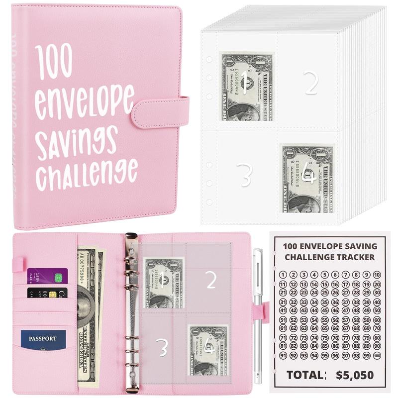 100 Envelope Challenge Binder Set-- A5 Money Saver Budget Binder Book with Cash Envelopes and SAVING CHALLENGE TRACKER