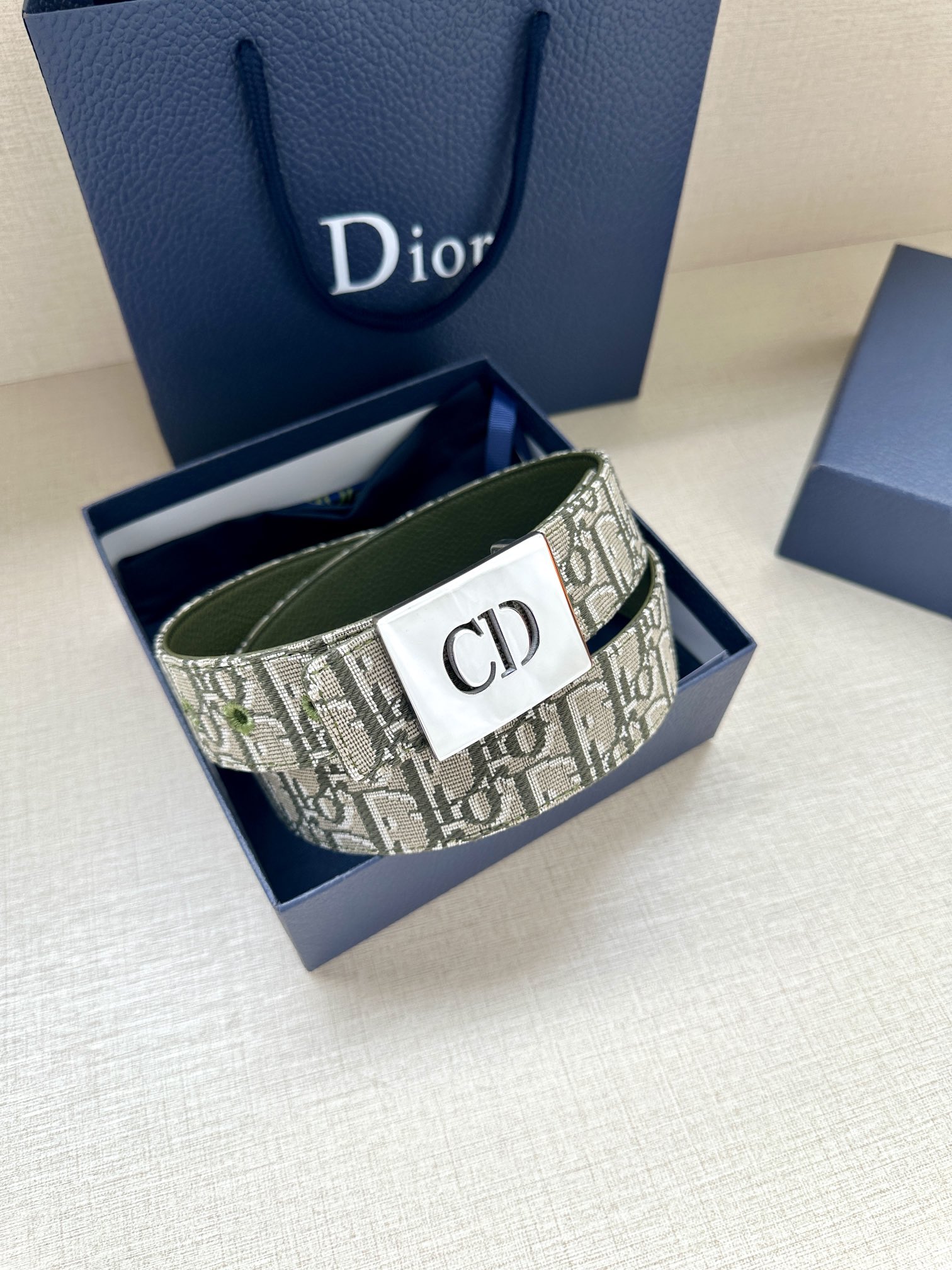 Dior CD Icon print leather belt 3.5CM wide