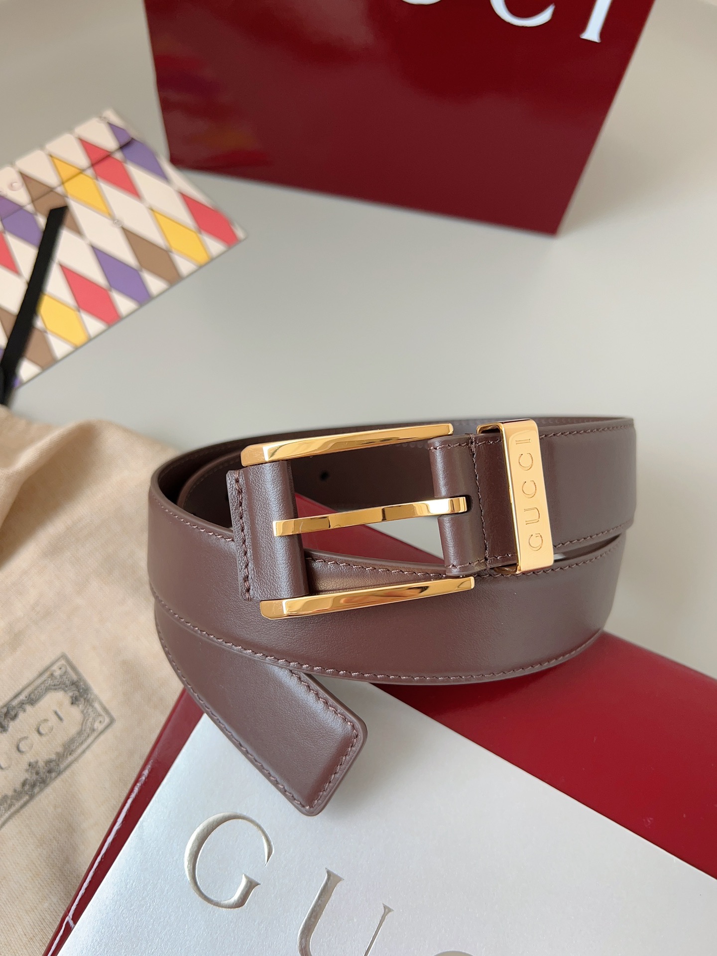 Gucci pin buckle leather belt 3.5cm wide