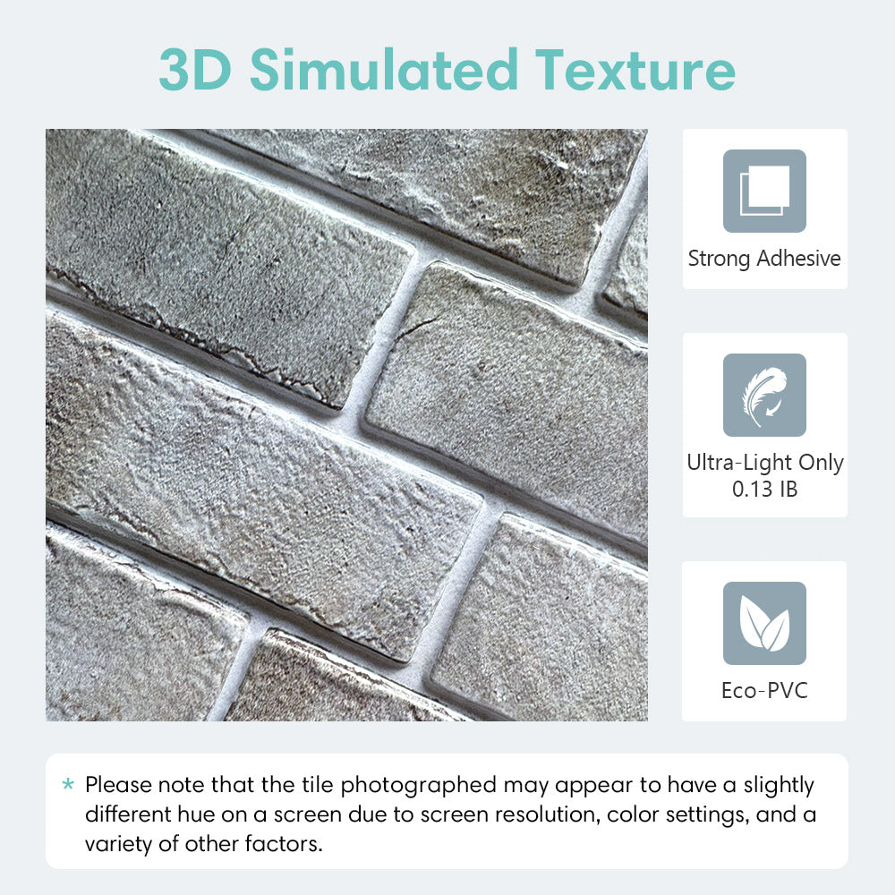 3D Distressed Neutral Brick Peel and Stick Wall Tile