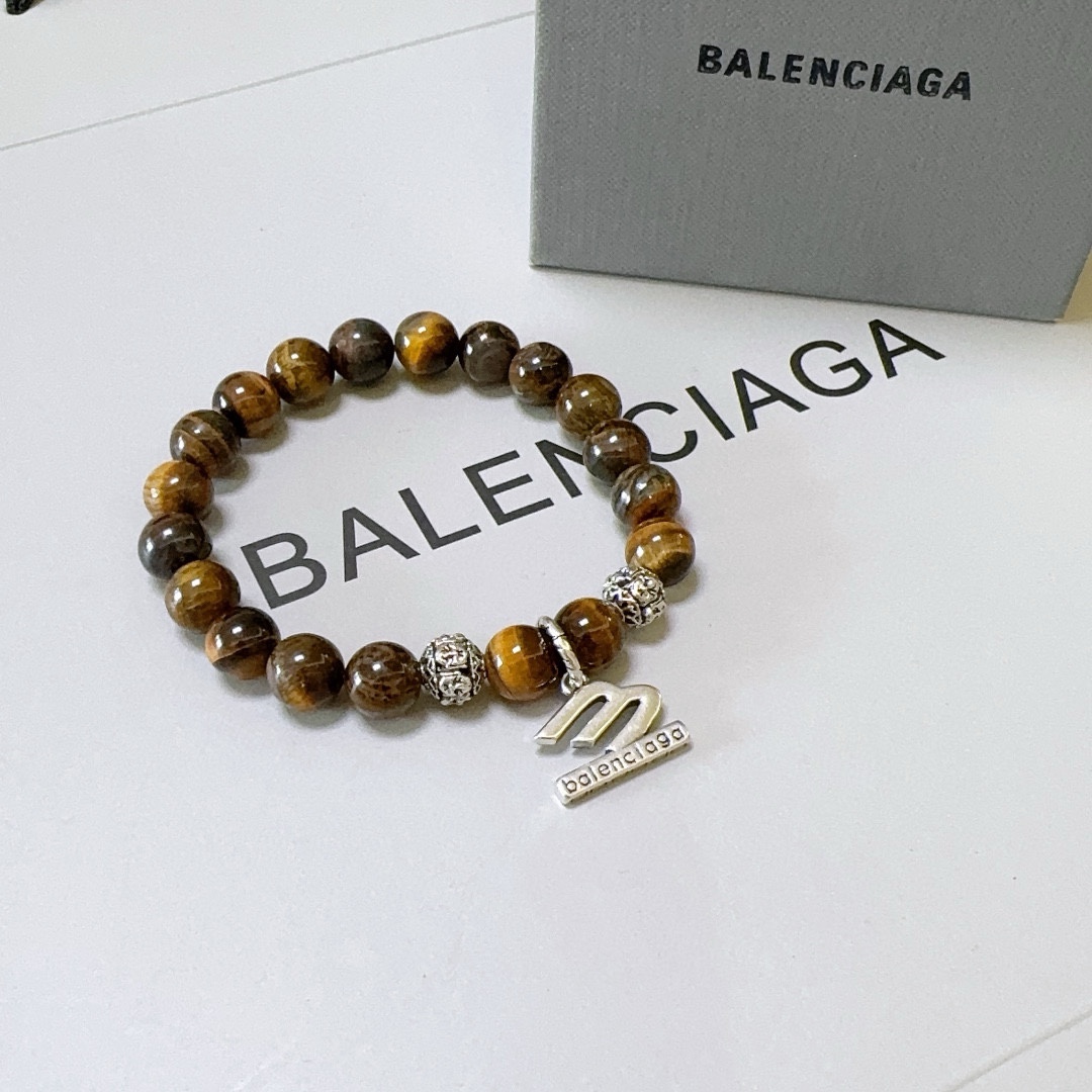 Balenciaga Natural Tiger Eye Stone Thai Silver Style Bracelet