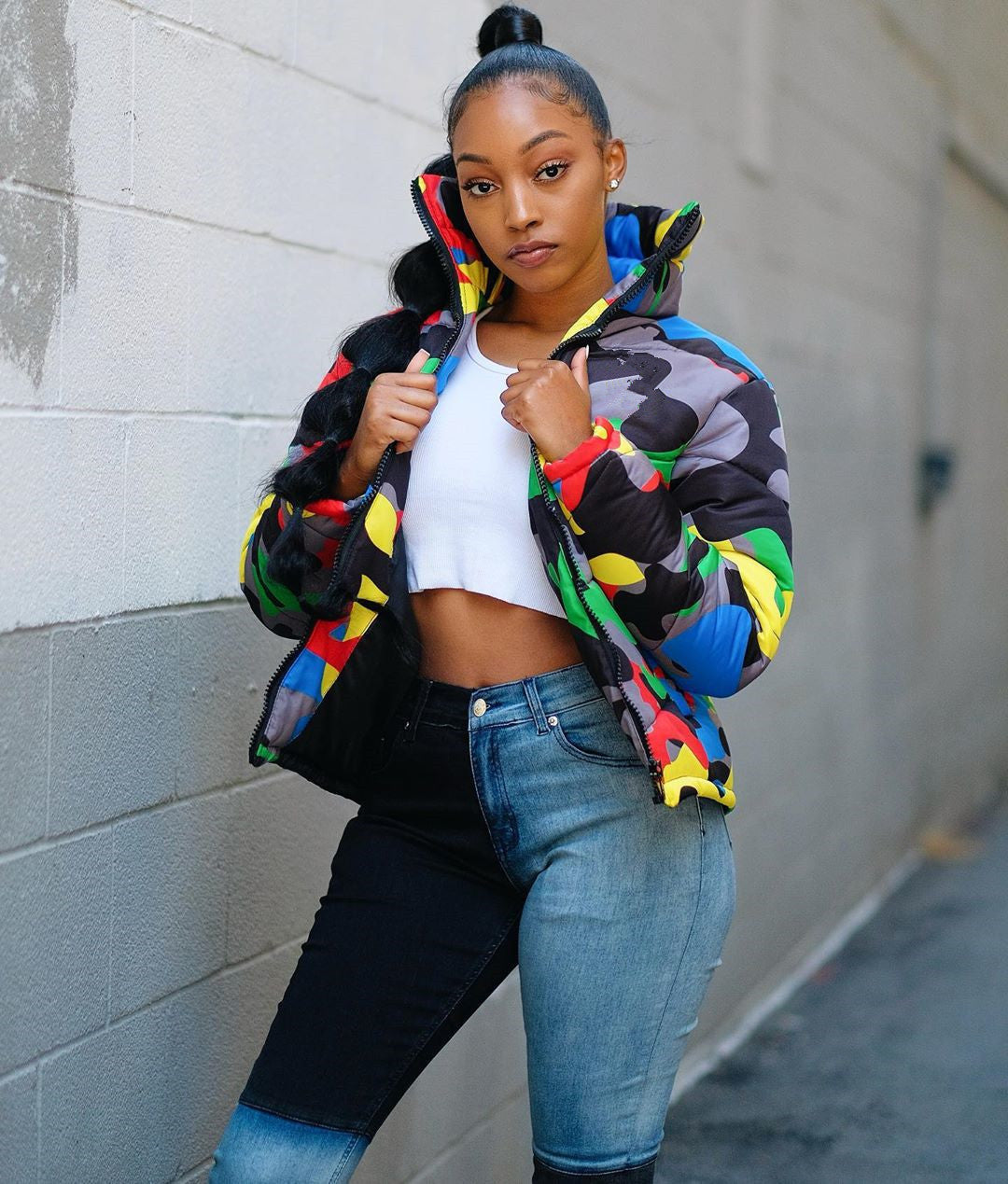 Women Clothing Wearable Colorful Camouflage Printing Dyeing Bread Coat down Jacket Cotton Padded Jacket