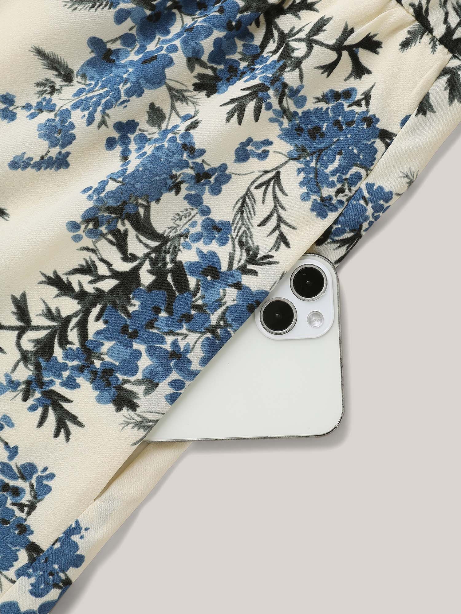 In Full Bloom Notched Collar Pockets Midi Dress