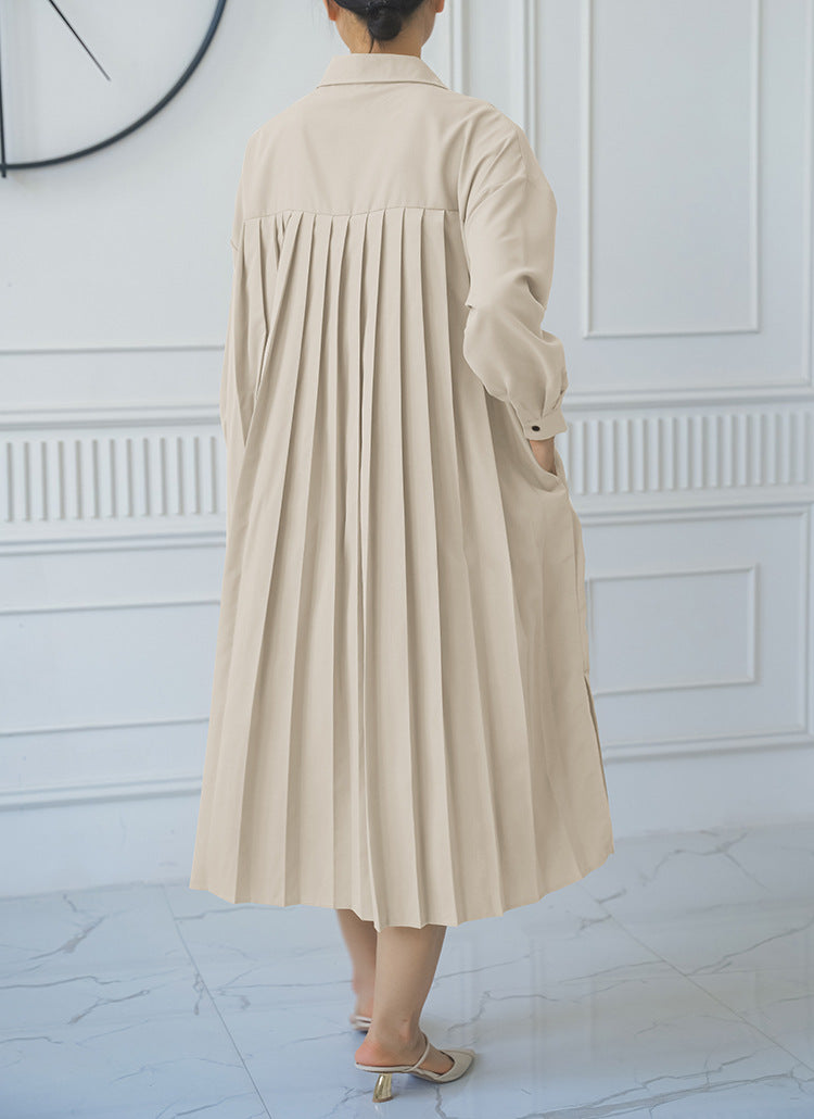 Spring Autumn Loose Overknee Dress Women Casual Large Version Back Pleated Long Shirt Dress