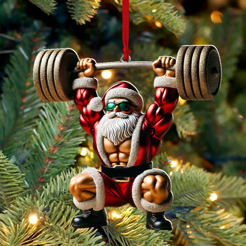 Gym Work Out Santa Christmas Ornament