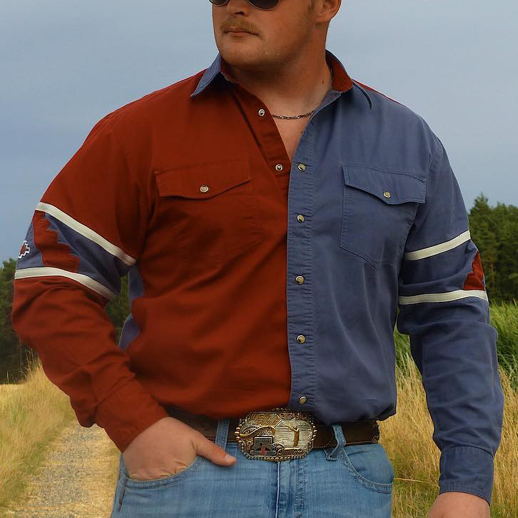 Men's Casual Retro Blue Striped Long Sleeve Shirt