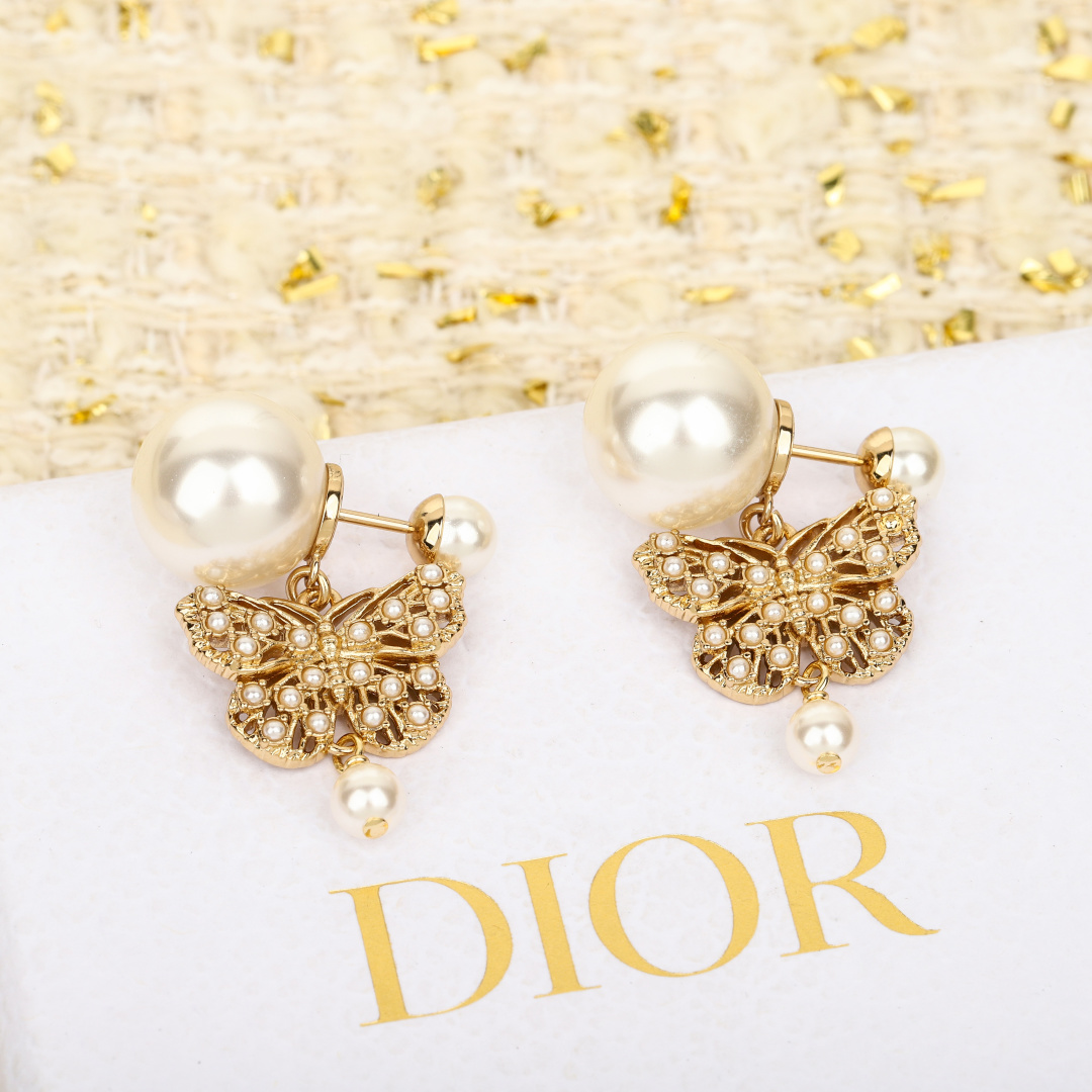 Dior Pearl Hollow Butterfly Earrings