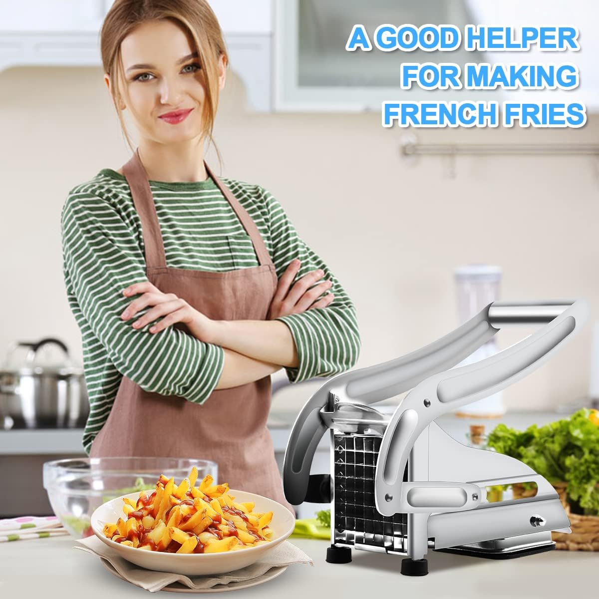 🔥Last Day 50% OFF🔥Stainless Steel French Fry Cutter with 2 Blades-Buy 2 Free Shipping