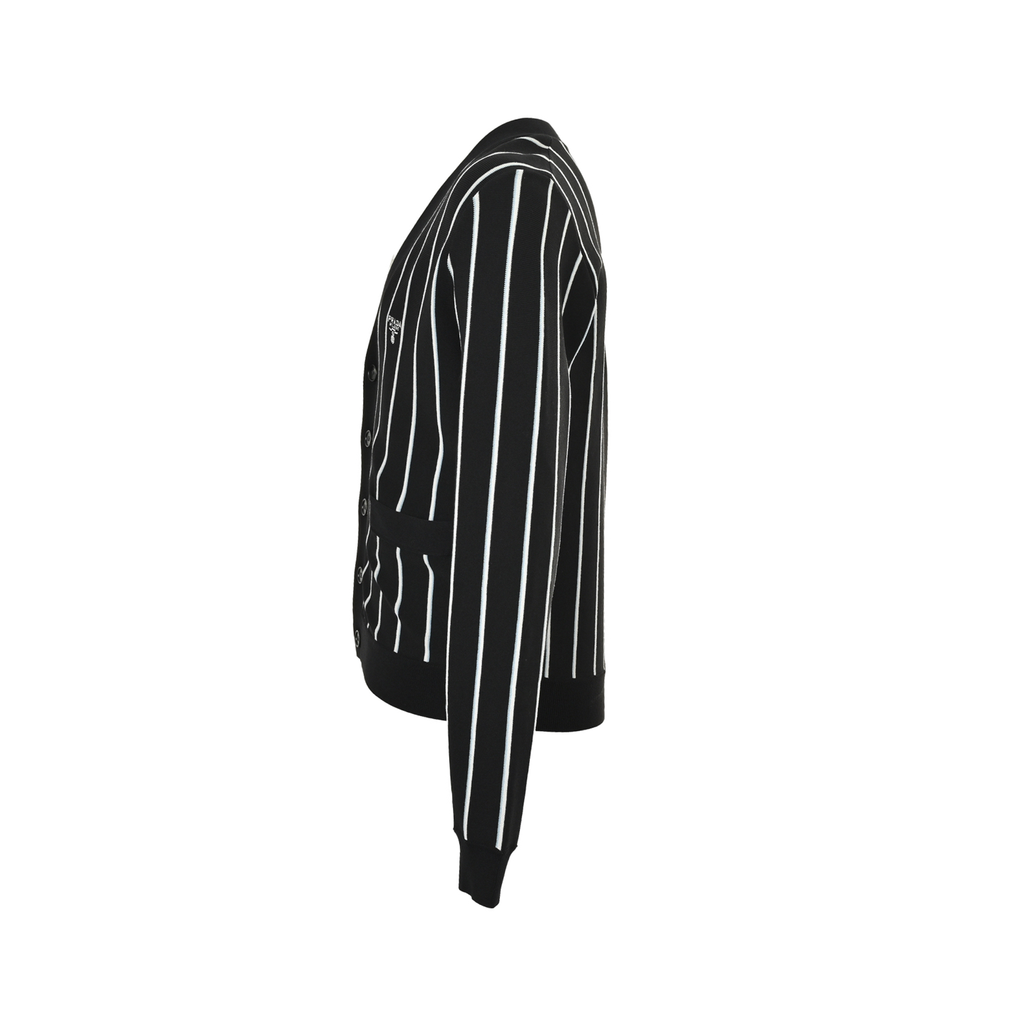 Prada 25Fw vertical stripe embroidery V-neck knitted sweater cardigan jacket
