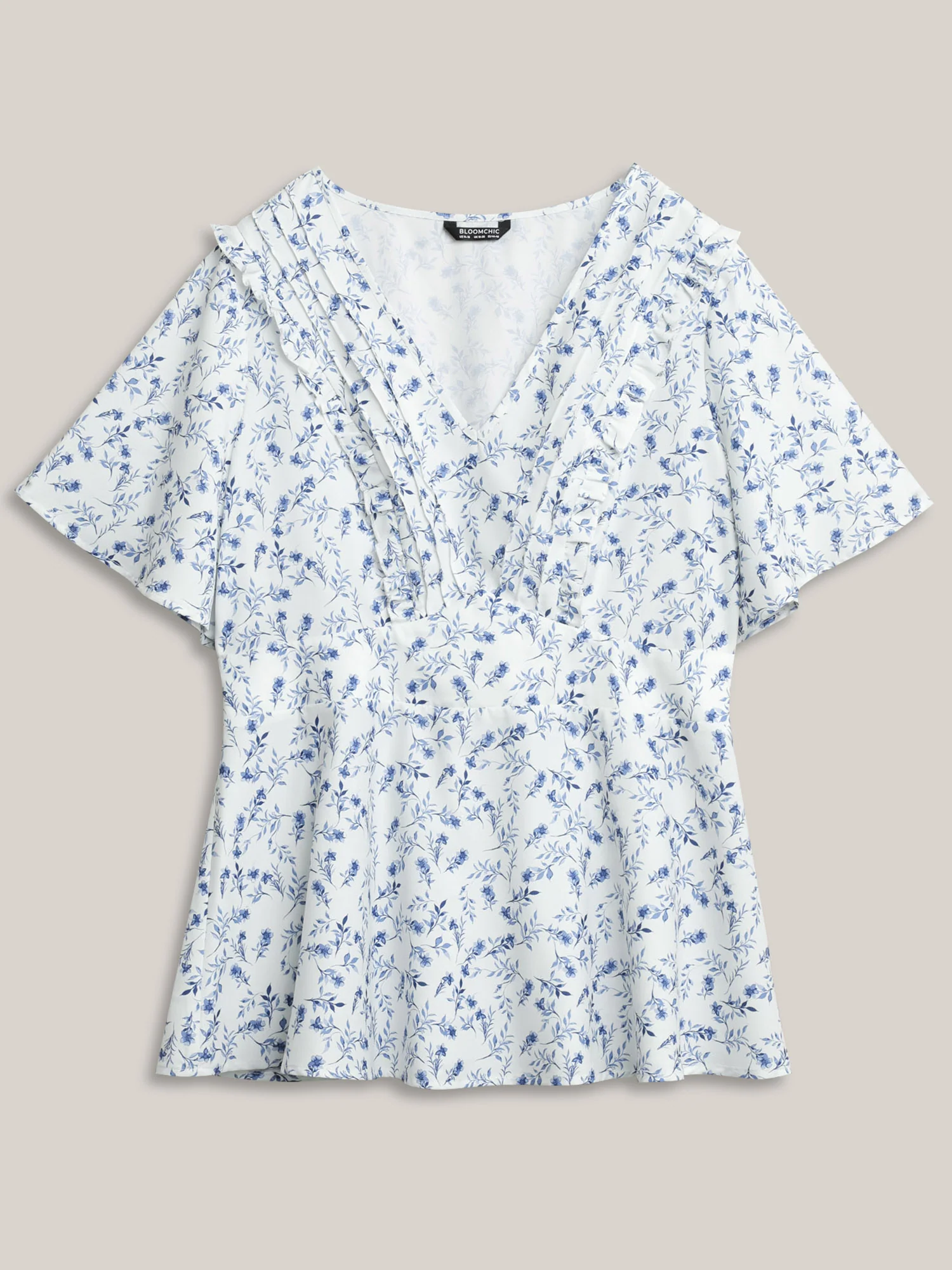 Floral Pleated Elastic Waist Ruffle Sleeve Blouse