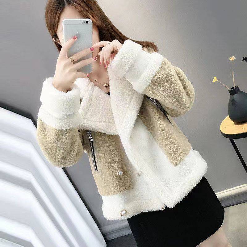 Short Loose Knit Lamb Wool Coat for Women