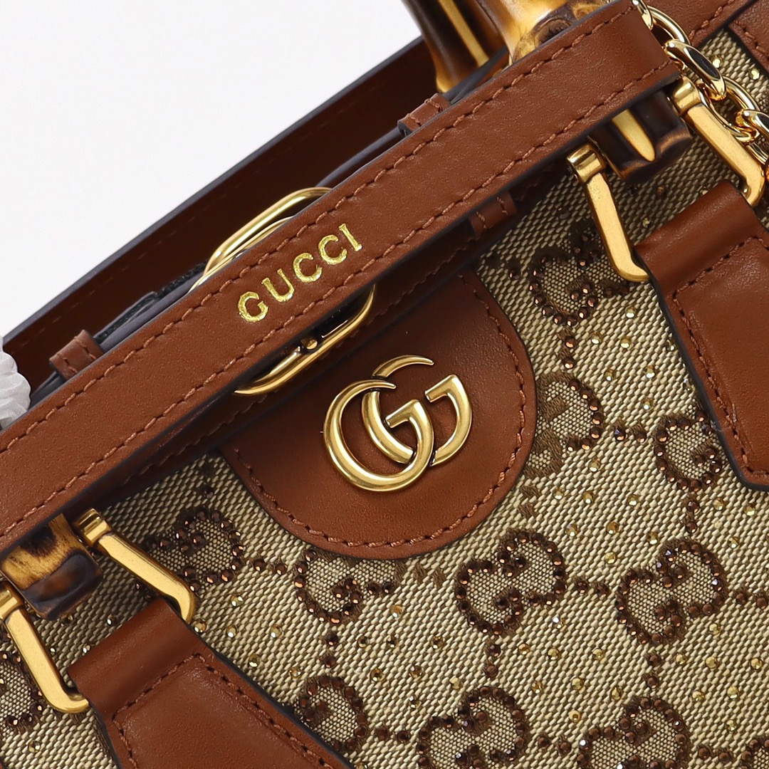 Gucci Diana series bamboo crystal small tote bag‎707449 21HRG 2687