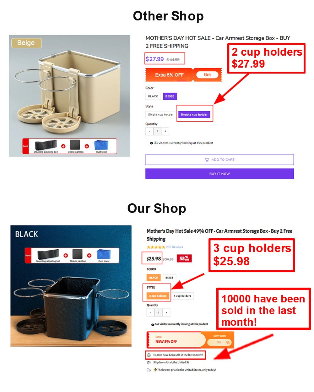 Mother's Day Hot Sale 49% OFF -Upgrade Car Armrest Storage Box(3 Cup Holders) - Buy 2 Free Shipping