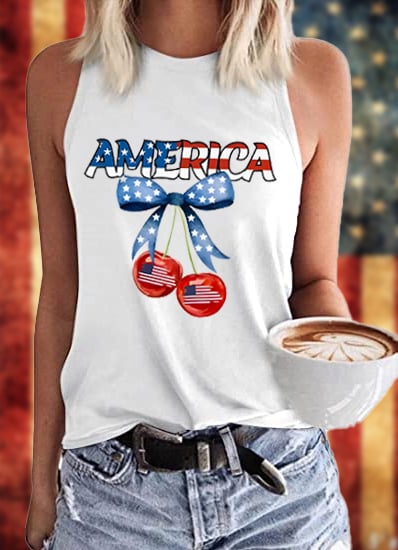 Women's American Flag Independence Day Cherry 1776 Printed Vest