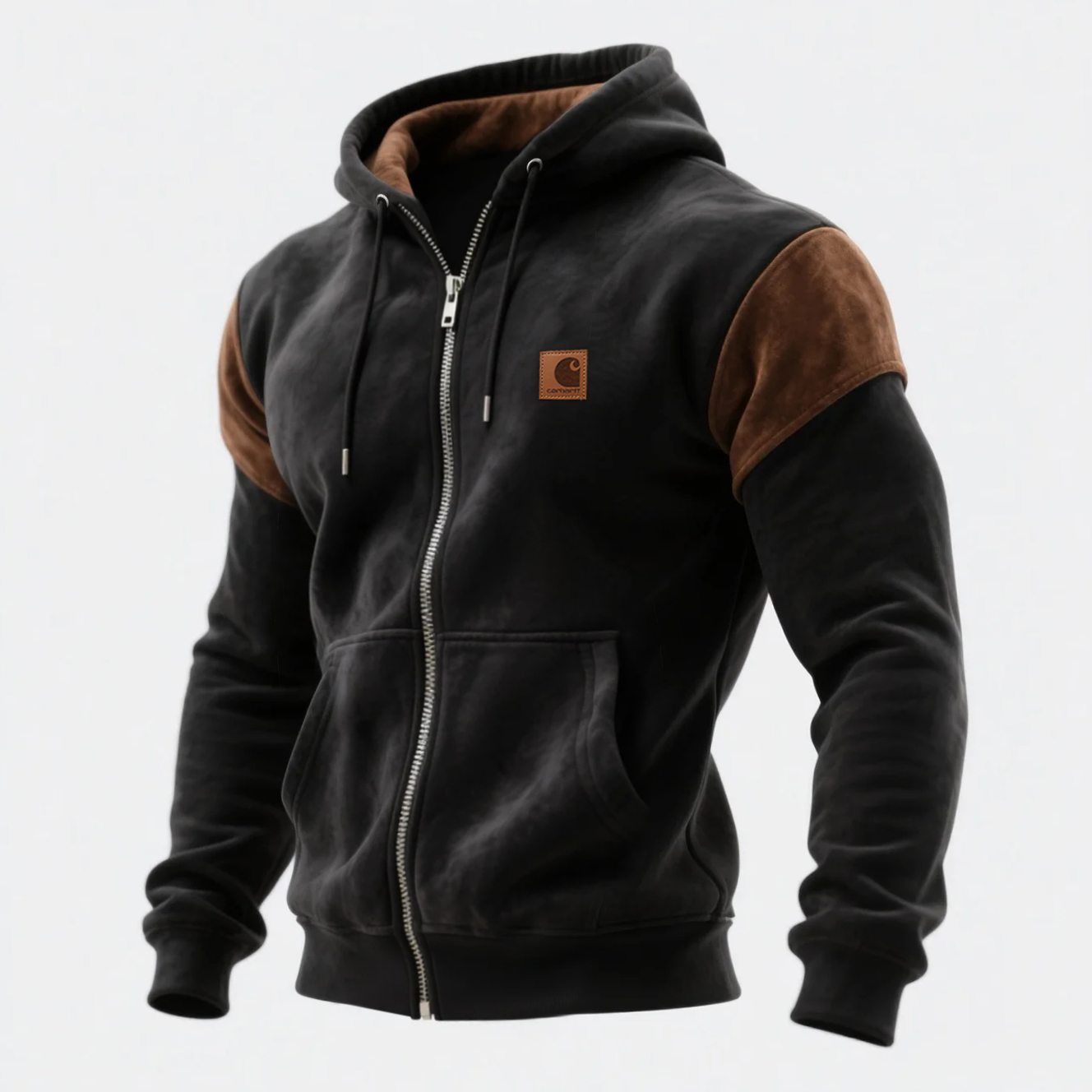 Stylish Hooded Zip-Up Jacket with Contrast Sleeves for All-Season Wear