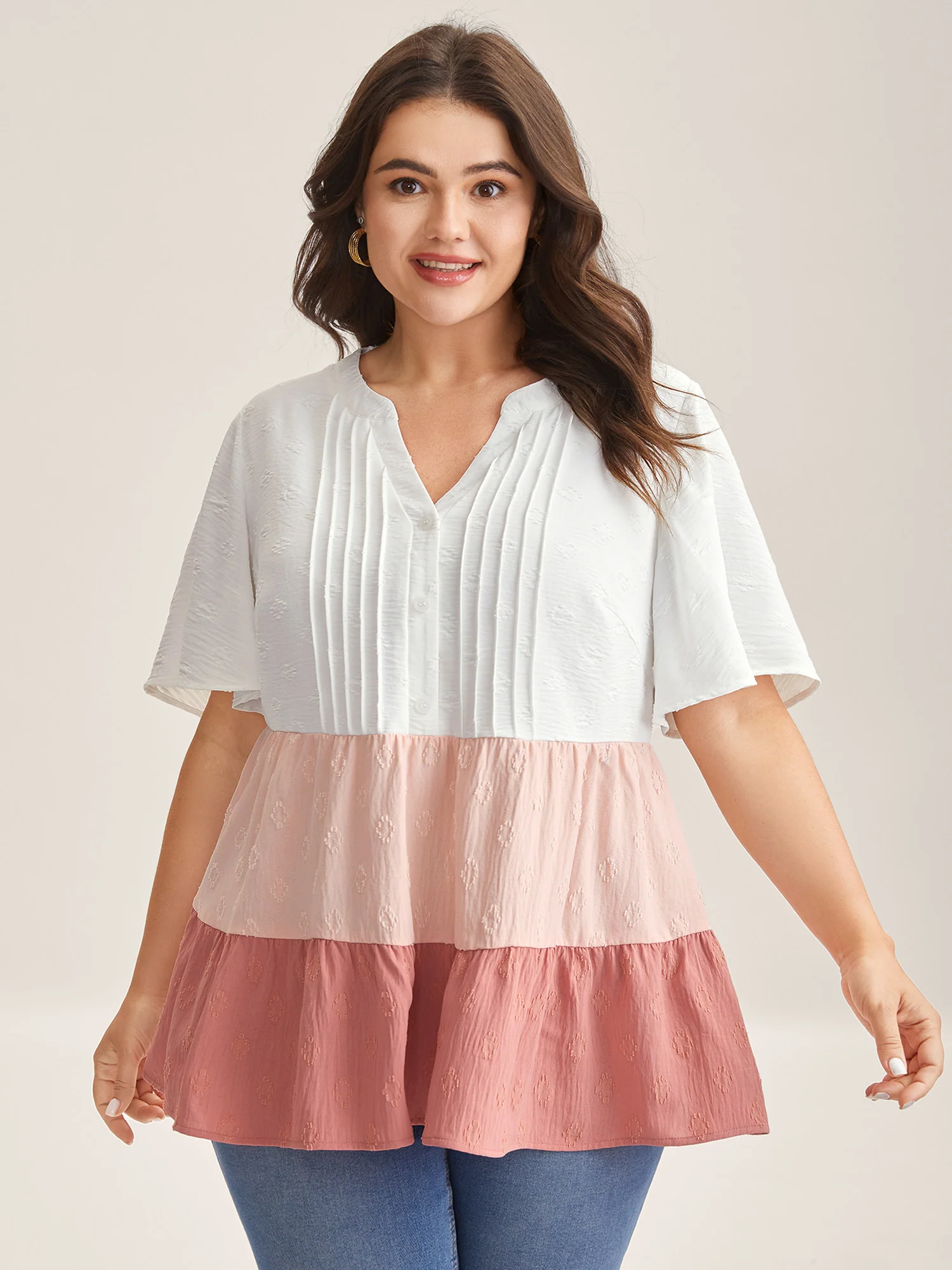 Toothpick Pleat Color Contrast Blouse