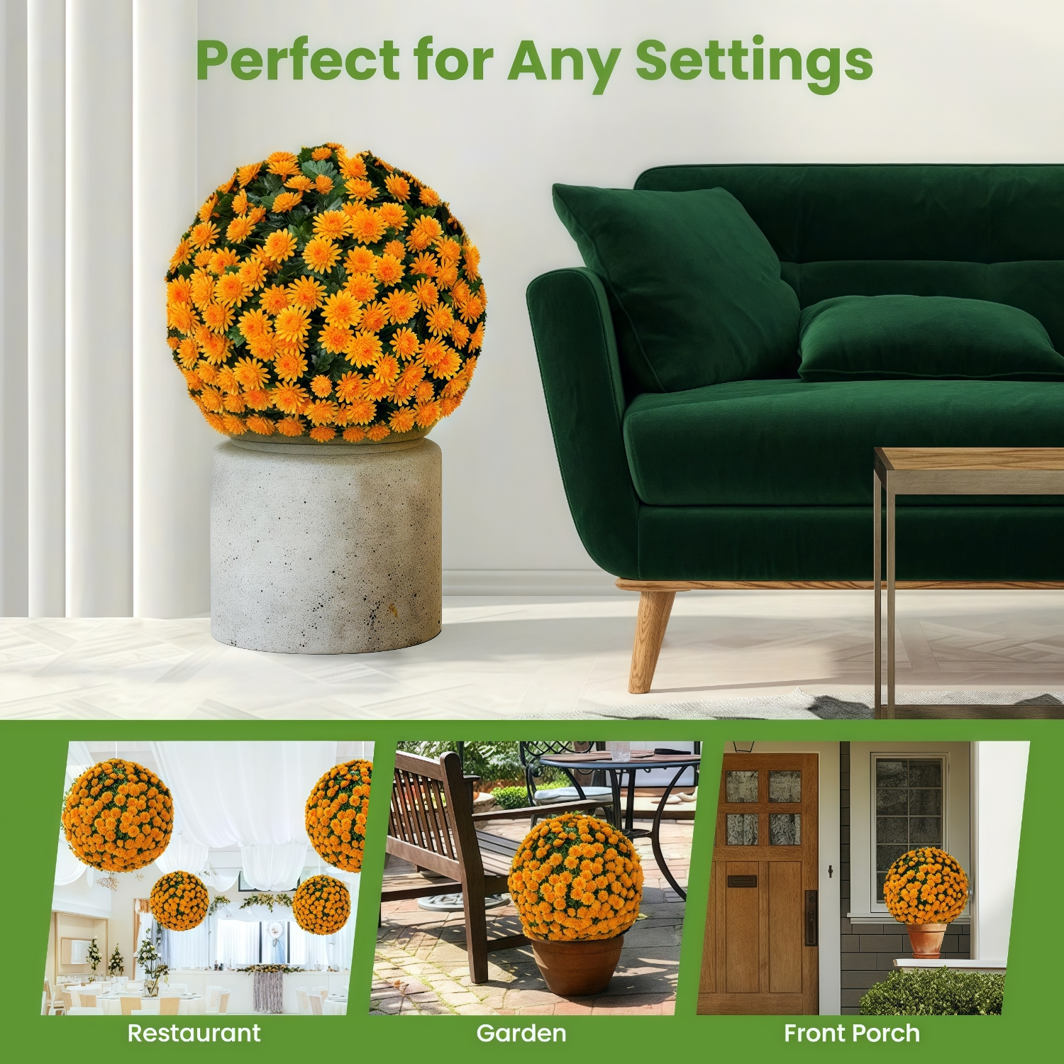 Faux Mum Indoor/Outdoor Garden Spheres, 1 Mum Sphere (2 Halves) , UV Protection, Waterproof, Windproof