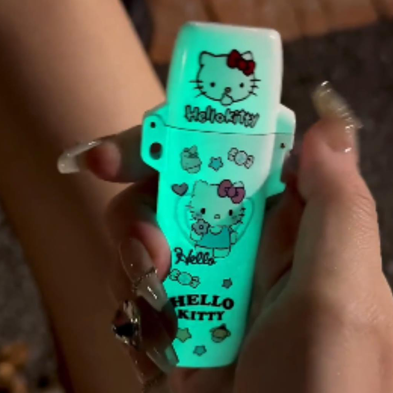 Cute Cartoon Luminous Flash Pink Flame Windproof Lighter