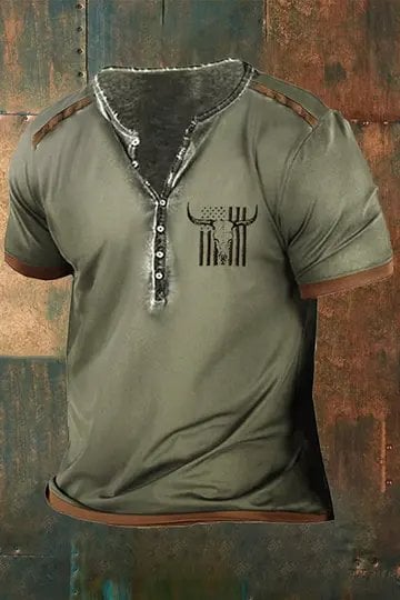 Men's Vintage Western Print Short Sleeve T-Shirt