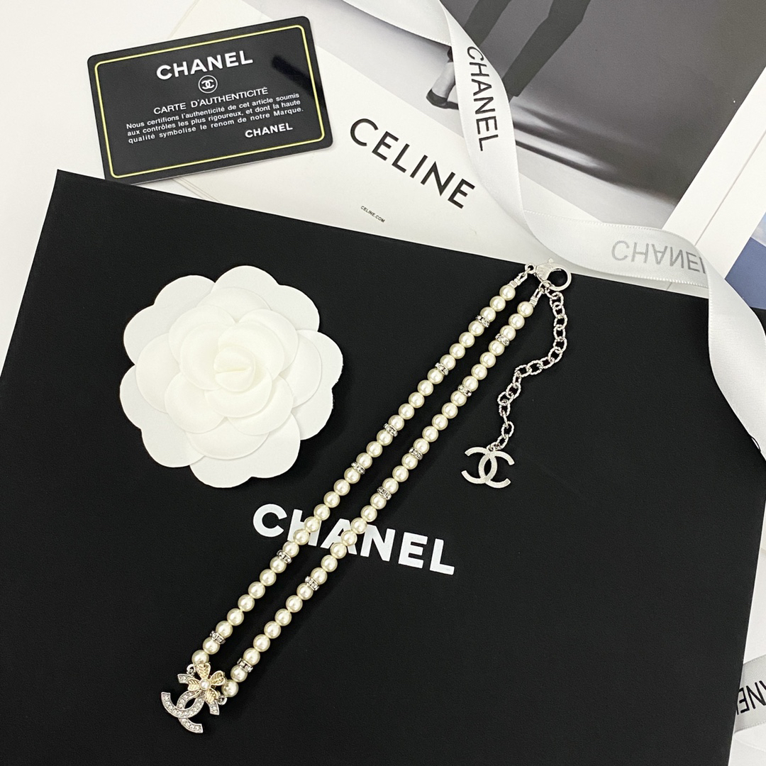 CHAN 24 Two-tone Four-leaf Clover Diamond Pearl Necklace