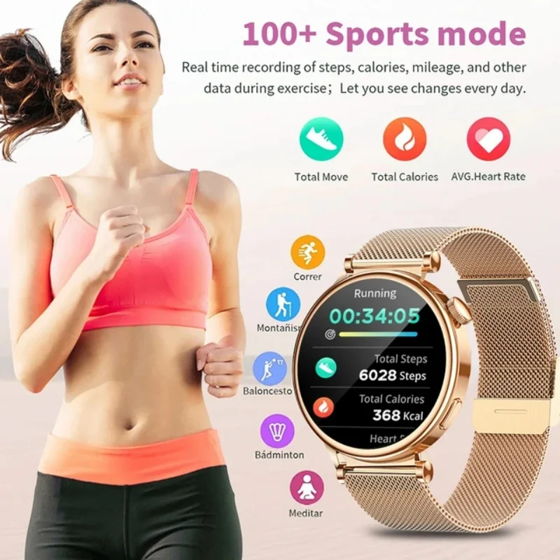 New Women's AMOLED Smartwatch HD Bluetooth Talk 1.3inch Full Screen Touch IP68 Waterproof Women's Smartwatch for Huawei Xiaomi