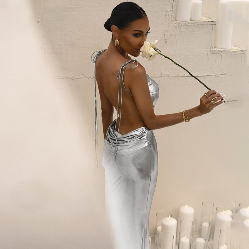 Sexy halter dress draped temperament dress