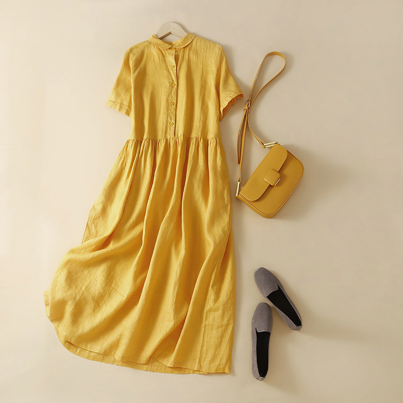 Solid Color Simple Lapel Casual Midi Dress