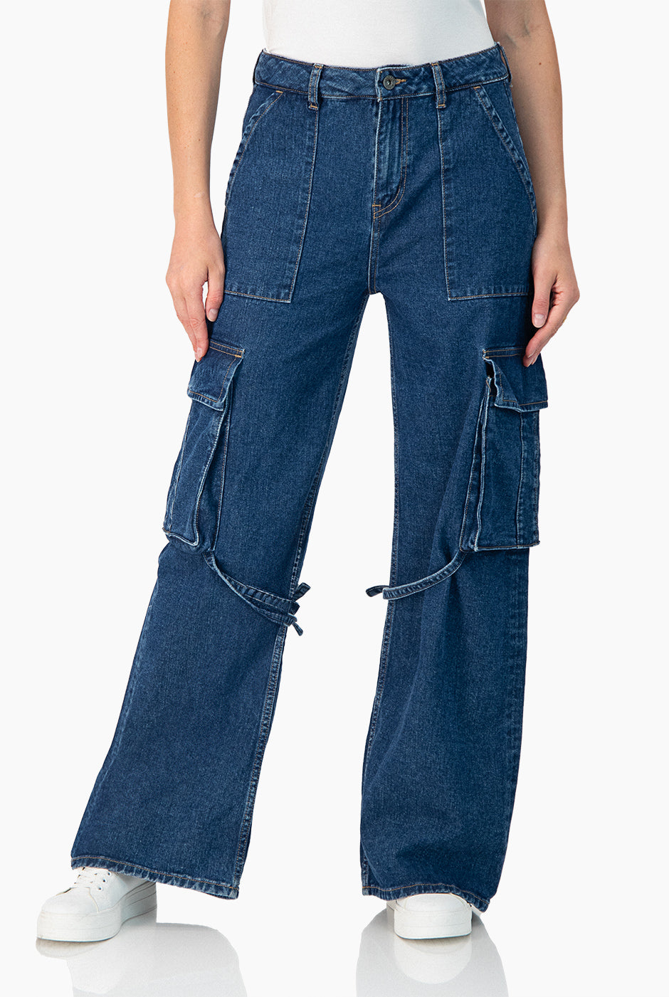Jeans cargo de pierna ancha