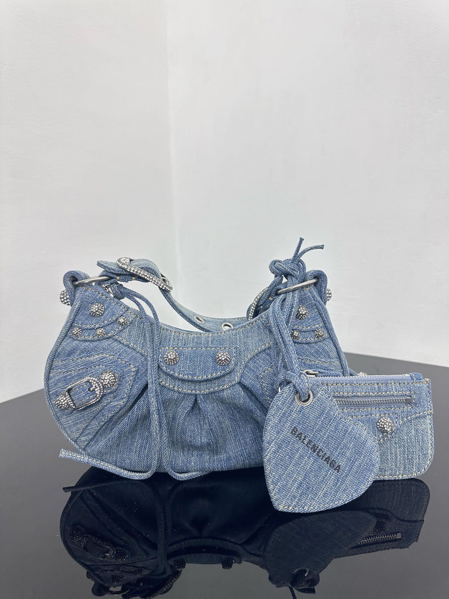 Balenciaga le cagole small denim motorcycle bag
