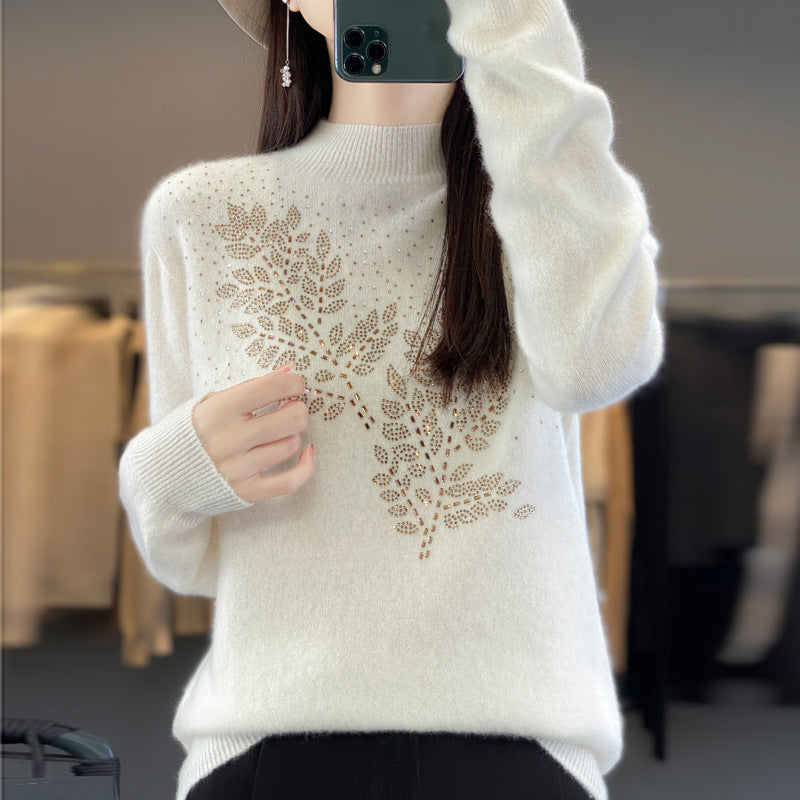 Women's Loose Versatile Semi-High Neck Knitted Sweater