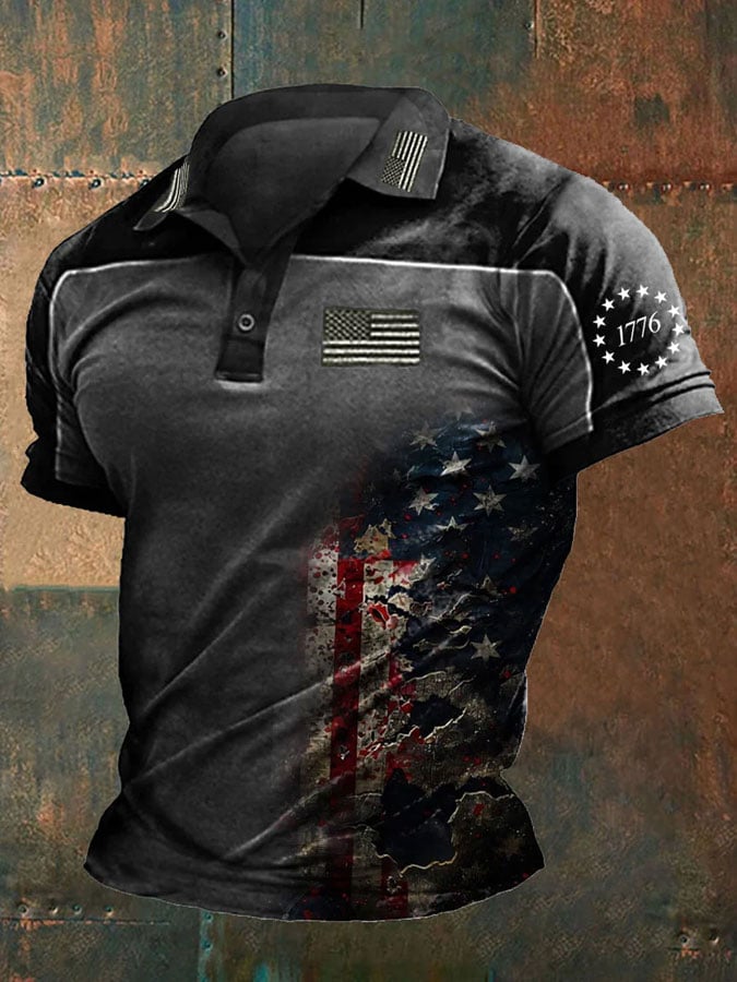 Men's Independence Day Print Casual Polo Shirt